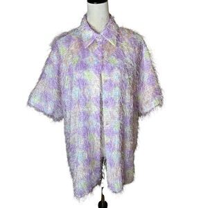 Vintage Selene Sport Fuzzy Pastel Button-Up Shirt | Y2K Retro Textured Top XL